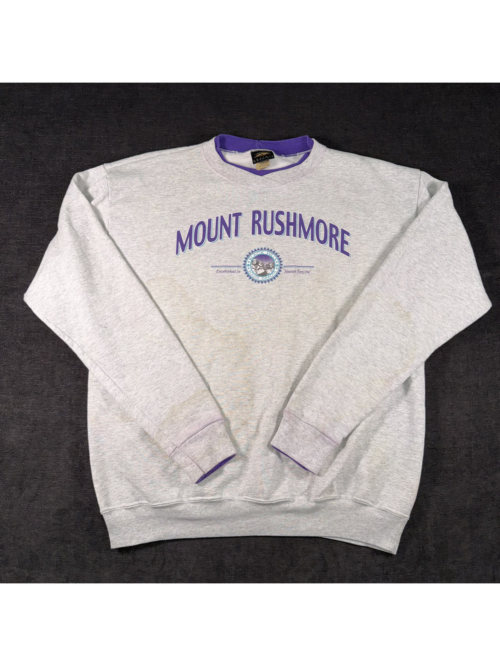 Vintage Mount Rushmore Gray Sweatshirt with Purple Accents, XLarge